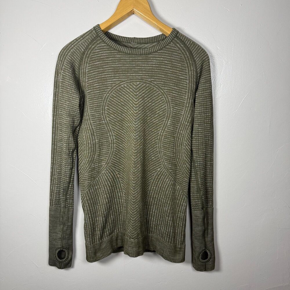 Lululemon Rest Less Pullover Heathered Military Green Top Size XS? Ribbed